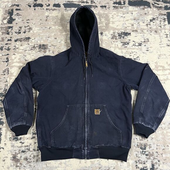 Carhartt Other - Vintage Carhartt Faded Navy Hooded Thermal Lined Canvas Jacket J25MDT Sz L Tall